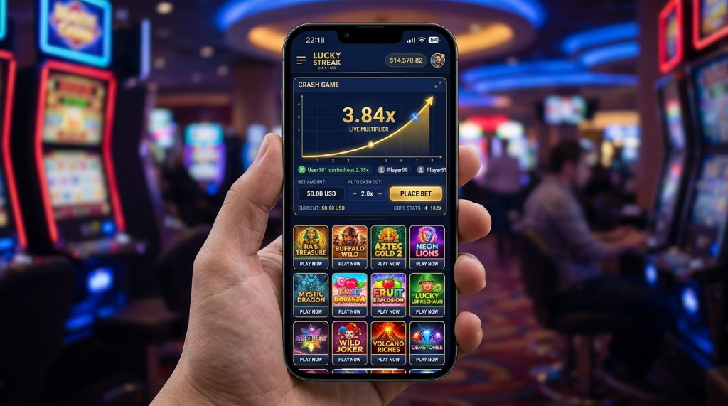 Rueda de crash y listado de slots recientes en el lobby de MiCasino
